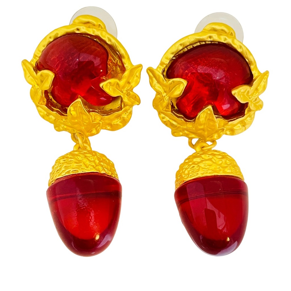 NEW vintage runway style glass gold plated statement earrings